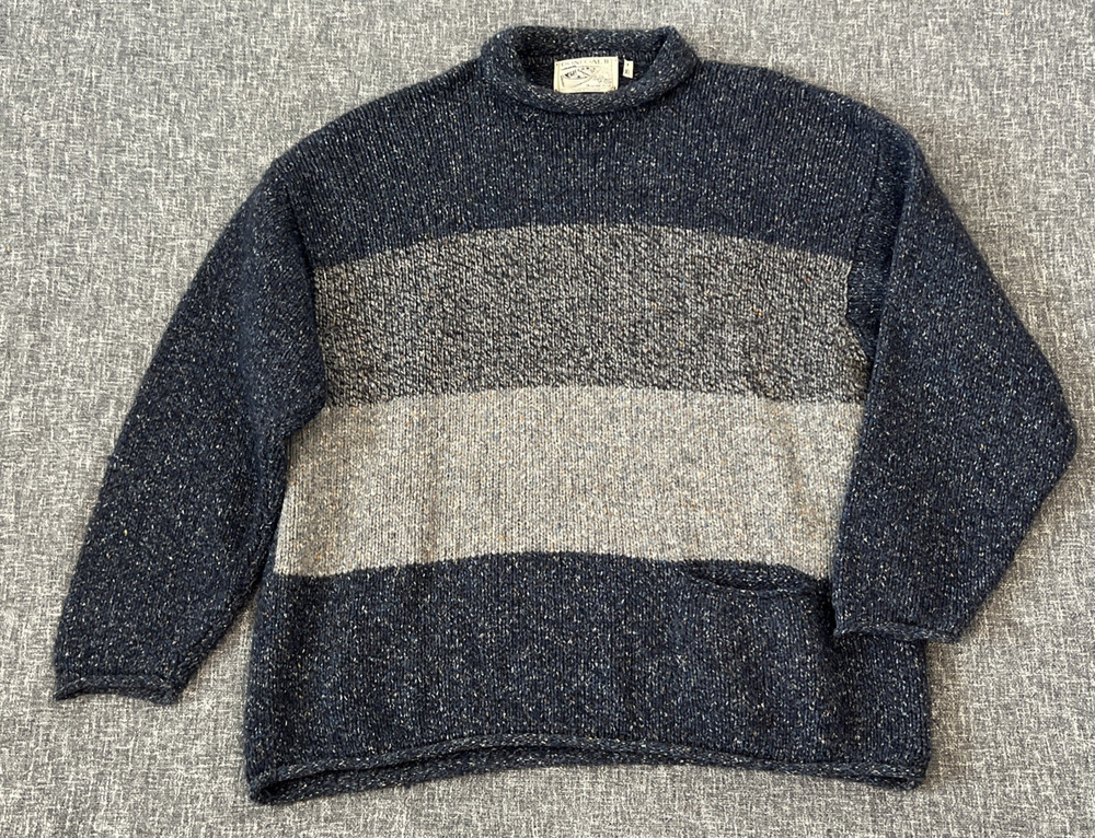 VTG Donegal II Sweater Men's XL Knit Front Pocket Curl Neck Ireland Wool Silk